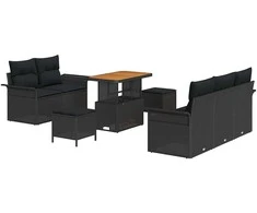Lauko baldų komplektas Sodo Sofų Rinkinys su pagalve 8 pcs Juoda poliratanas