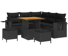 Lauko baldų komplektas Sodo Sofų Rinkinys su pagalve 8 pcs Juoda poliratanas