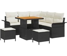 Lauko baldų komplektas Sodo Sofų Rinkinys su pagalve 8 pcs Juoda poliratanas