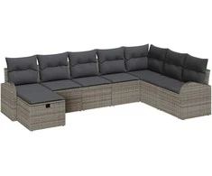 Lauko baldų komplektas Sodo Sofų Rinkinys su pagalve 8 pcs Pilka Poli ratanas
