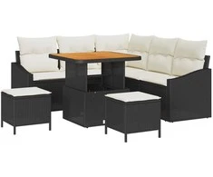 Lauko baldų komplektas Sodo Sofų Rinkinys su pagalve 8 pcs Juoda poliratanas