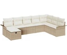Lauko baldų komplektas Sodo Sofų Rinkinys su pagalve 8 pcs Smėlio Poli ratanas