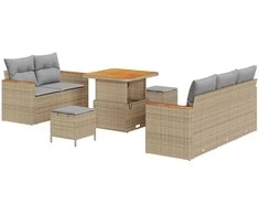 Lauko baldų komplektas Sodo Sofų Rinkinys 8 pcs Smėlio poliratanas
