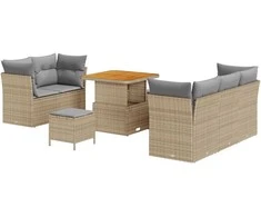 Lauko baldų komplektas Sodo Sofų Rinkinys 8 pcs Smėlio poliratanas