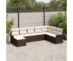 Sodo Sofų Rinkinys su pagalve 8 pcs Ruda Poli ratanas