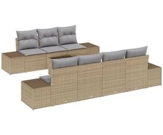 Sodo Sofų Rinkinys su pagalve 8 pcs Bežinė ir pilka poliratanas