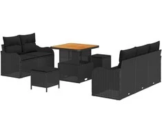Lauko baldų komplektas Sodo Sofų Rinkinys su pagalve 8 pcs Juoda poliratanas