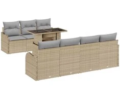 Lauko baldų komplektas Sodo Sofų Rinkinys su pagalve 8 pcs Smėlio Poli ratanas
