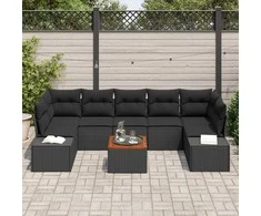 Lauko baldų komplektas Sodo Sofų Rinkinys su saugykla 8 pcs Juoda poliratanas