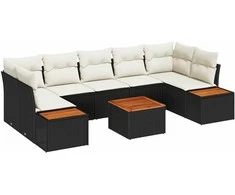 Lauko baldų komplektas Sodo Sofų Rinkinys su pagalve 8 pcs Juoda Poli ratanas