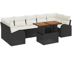 Lauko baldų komplektas Sodo Sofų Rinkinys su saugykla 8 pcs Juoda Poli ratanas