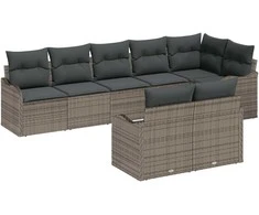 Lauko baldų komplektas Sodo Sofų Rinkinys su pagalve 8 pcs Pilka Poli ratanas