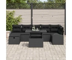 Lauko baldų komplektas Sodo Sofų Rinkinys su pagalve 8 pcs Juoda Poli ratanas