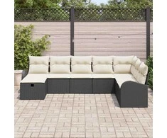 Lauko baldų komplektas Sodo Sofų Rinkinys su pagalve 8 pcs Juoda Poli ratanas