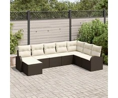 Lauko baldų komplektas Sodo Sofų Rinkinys su pagalve 8 pcs Ruda Poli ratanas