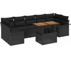 Sodo Sofų Rinkinys su pagalve 8 pcs Juoda