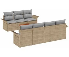 Lauko baldų komplektas Sodo Sofų Rinkinys su pagalve 8 pcs Smėlio poliratanas