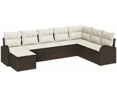 Lauko baldų komplektas Sodo Sofų Rinkinys su pagalve 8 pcs Ruda Poli ratanas