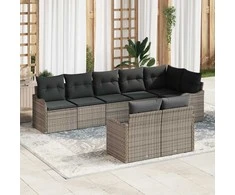 Lauko baldų komplektas Sodo Sofų Rinkinys su pagalve 8 pcs Pilka Poli ratanas