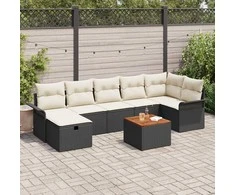 Sodo Sofų Rinkinys su pagalve 8 pcs Juoda Poli ratanas