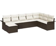 Sodo Sofų Rinkinys su pagalve 8 pcs Ruda Poli ratanas