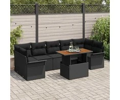Sodo Sofų Rinkinys su pagalve 8 pcs Juoda
