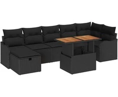 Lauko baldų komplektas Sodo Sofų Rinkinys su pagalve 8 pcs Juoda poliratanas