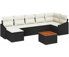 Lauko baldų komplektas Sodo Sofų Rinkinys su pagalve 8 pcs Juoda poliratanas