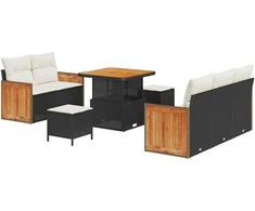 Sodo Sofų Rinkinys su pagalve 8 pcs Juoda ir kreminė