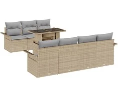 Sodo Sofų Rinkinys su pagalve 8 pcs Smėlio Poli ratanas