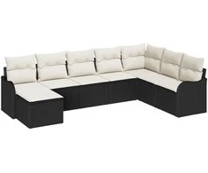 Lauko baldų komplektas Sodo Sofų Rinkinys su pagalve 8 pcs Juoda ir balta Poli ratanas