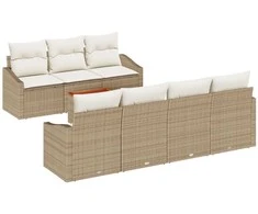 Lauko baldų komplektas Sodo Sofų Rinkinys 8 pcs Bežinė ir kreminė poliratanas