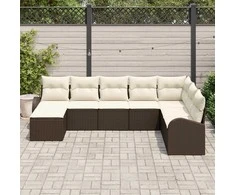 Lauko baldų komplektas Sodo Sofų Rinkinys su pagalve 8 pcs Ruda Poli ratanas