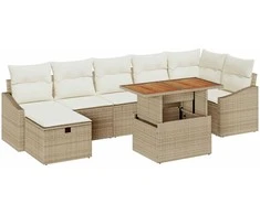 Lauko baldų komplektas Sodo Sofų Rinkinys 8 pcs Smėlio poliratanas