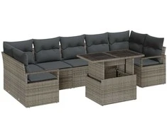 Lauko baldų komplektas Sodo Sofų Rinkinys su saugykla 8 pcs Pilka Poli ratanas