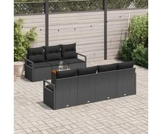 Lauko baldų komplektas Sodo Sofų Rinkinys su pagalve 8 pcs Juoda poliratanas