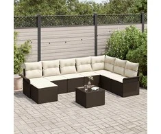 Lauko baldų komplektas Sodo Sofų Rinkinys su pagalve 9 pcs Ruda Poli ratanas
