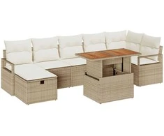 Lauko baldų komplektas Sodo Sofų Rinkinys 8 pcs Smėlio poliratanas