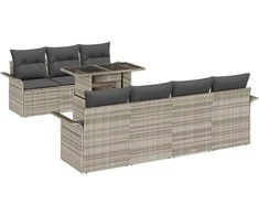Lauko baldų komplektas Sodo Sofų Rinkinys su pagalve 8 pcs Šviesiai pilka Poli ratanas