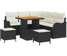 Sodo Sofų Rinkinys su pagalve su pagalve 8 pcs Juoda ir kreminė