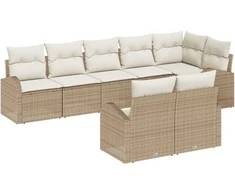 Lauko baldų komplektas Sodo Sofų Rinkinys su pagalve 8 pcs Bežinė ir balta poliratanas