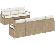 Sofa Sodo Sofų Rinkinys 8 pcs Bežinė ir kreminė poliratanas