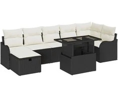 Lauko baldų komplektas Sodo Sofų Rinkinys su pagalve 8 pcs Juoda Poli ratanas