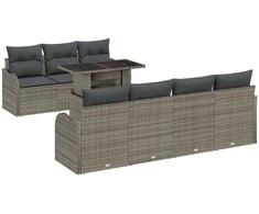 Lauko baldų komplektas Sodo Sofų Rinkinys su pagalve 8 pcs Pilka Poli ratanas