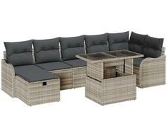 Lauko baldų komplektas Sodo Sofų Rinkinys su pagalve 8 pcs Šviesiai pilka Poli ratanas