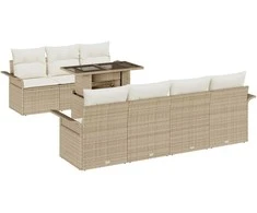 Sodo Sofų Rinkinys su pagalve 8 pcs Smėlio Poli ratanas