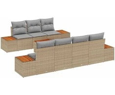 Lauko baldų komplektas Sodo Sofų Rinkinys su pagalve 8 pcs Smėlio Poli ratanas