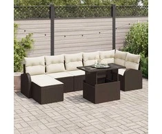 Lauko baldų komplektas Sodo Sofų Rinkinys su pagalve 8 pcs Ruda Poli ratanas