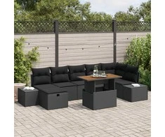 Lauko baldų komplektas Sodo Sofų Rinkinys su pagalve 8 pcs Juoda poliratanas