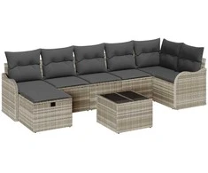 Lauko baldų komplektas Sodo Sofų Rinkinys su pagalve 8 pcs Šviesiai pilka Poli ratanas